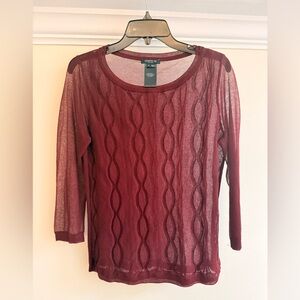 Lafayette 148 Intarsia Double Layer Wine/Berry/Raisin Holiday Cable
Sweater - M